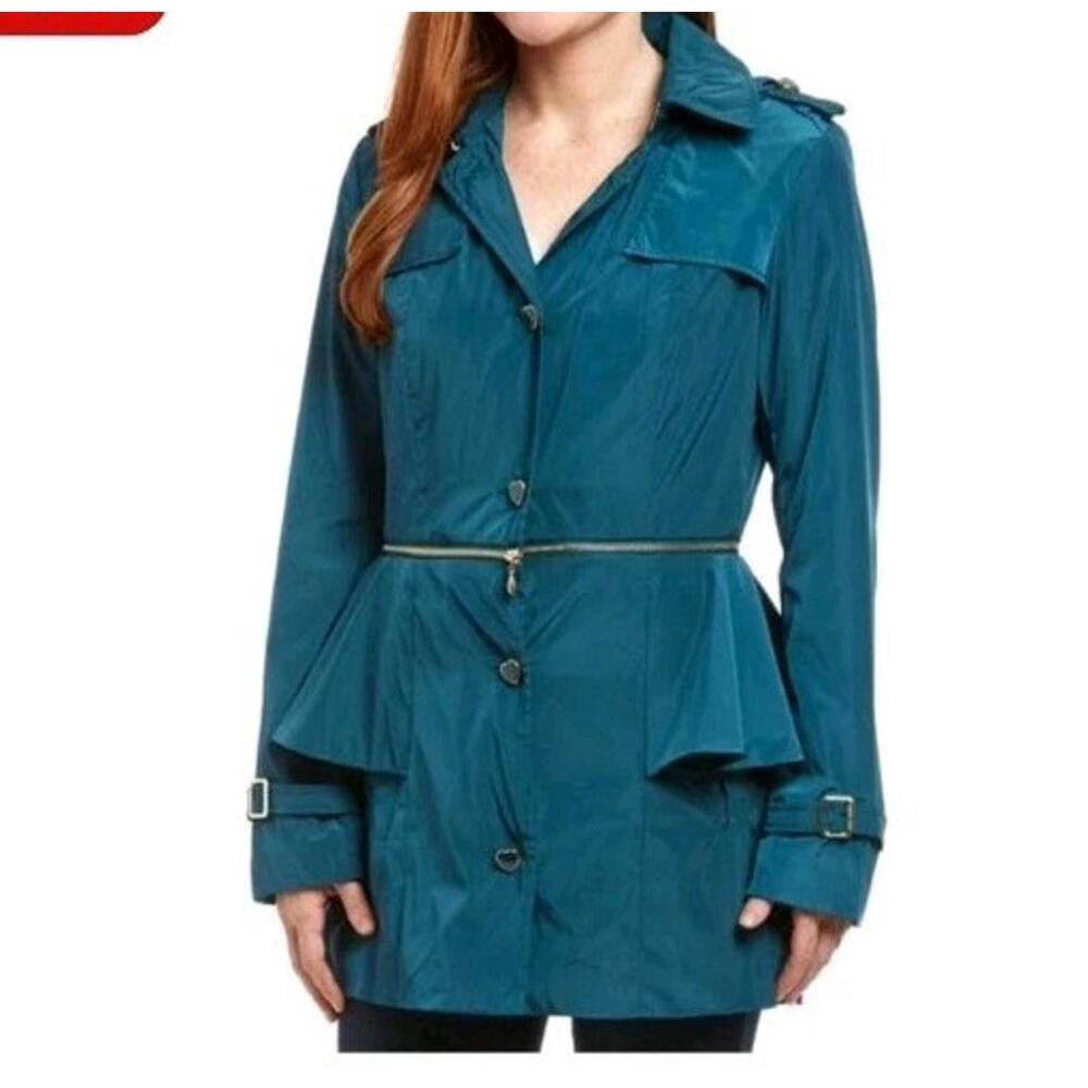Betsey‎ Johnson Peplum Jacket XSmall Green Convertible Anorak Rain Coat Hooded